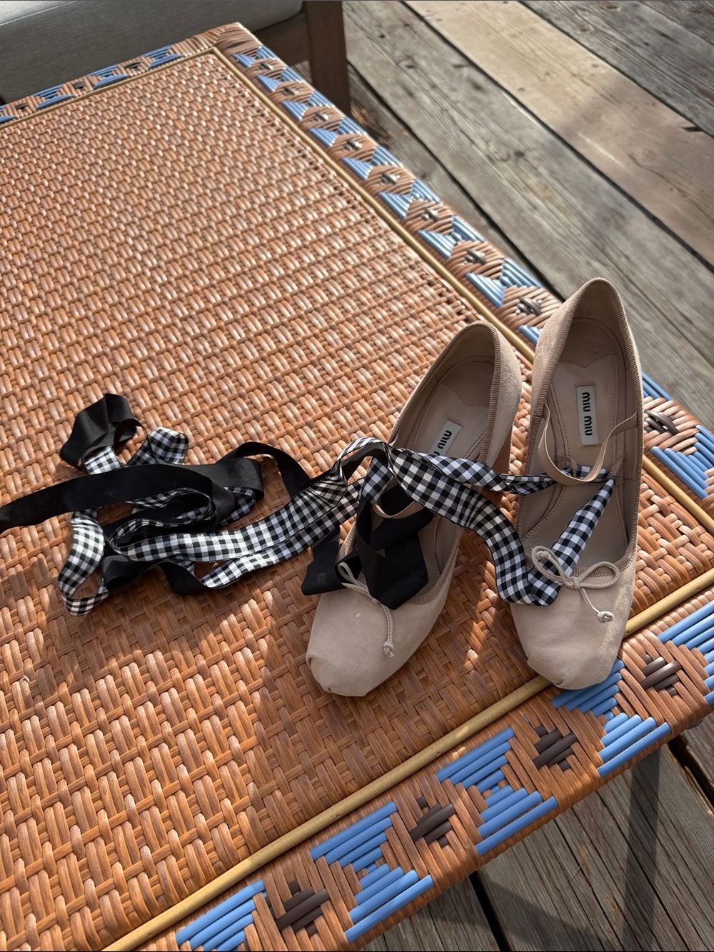 Miu Miu Nude Suede Ballet Heel Pumps w/ Interchangeable ankle ribbons size IT39